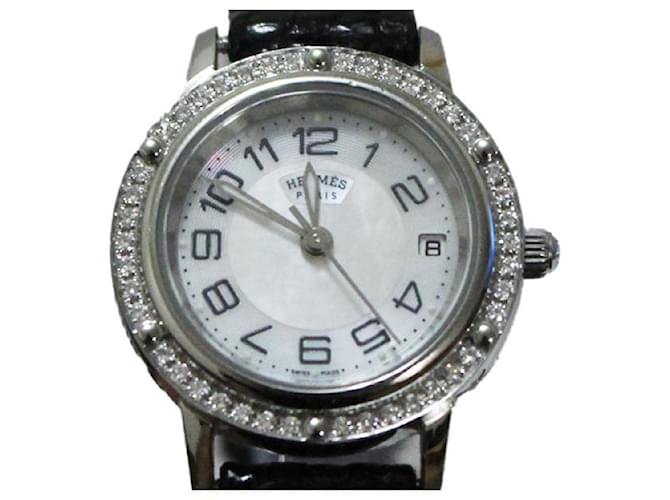 Hermès Fine watches Silvery Steel Diamond  ref.1207016