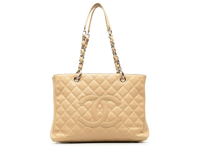 Chanel Brown Caviar Grand Shopping Tote Beige Leather  ref.1207051