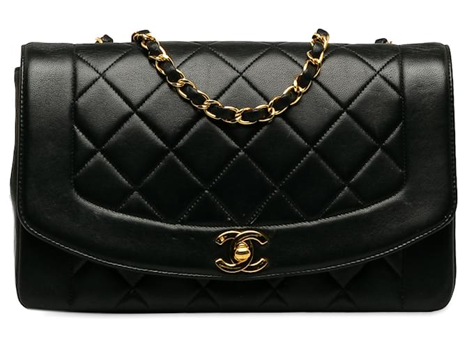 Bolso bandolera con solapa Diana pequeño negro de Chanel Cuero  ref.1207080