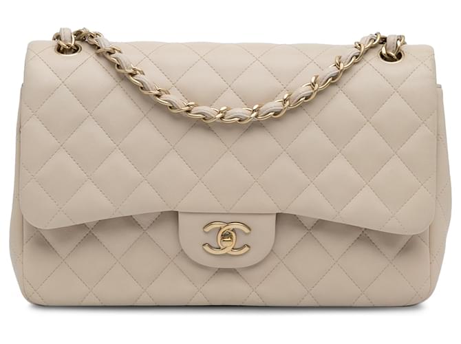 Chanel Brown Classic Jumbo Lambskin Leather Single Flap Bag Beige  ref.1207120