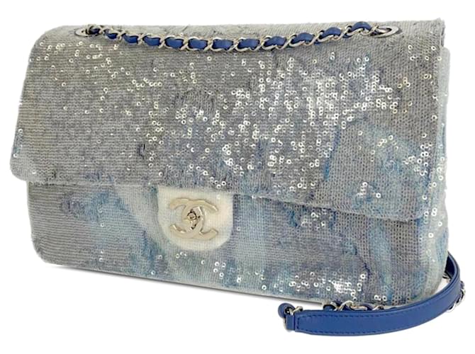 Chanel Blue Large Waterfall Sequin Single Flap Light blue Cloth  ref.1207128