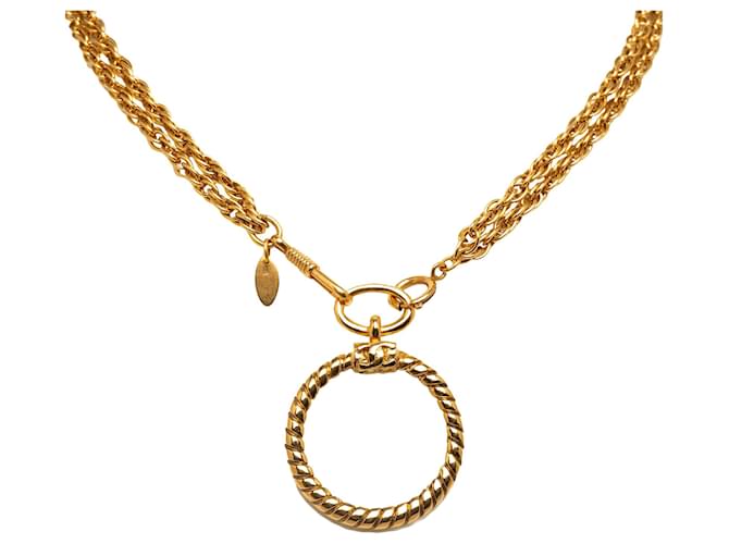 Chanel Gold Collar con colgante de lupa y lupa de cadena forrada chapada en oro Dorado Metal Chapado en oro  ref.1207136