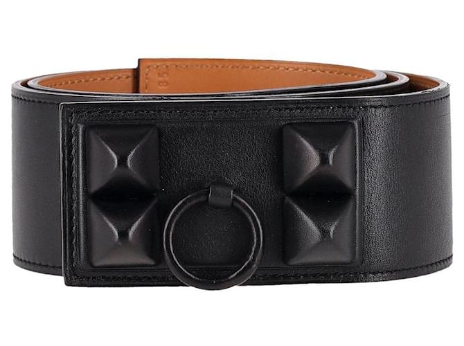 Ring Hermès Cinturón Hermes Shadow Collier de Chien en cuero negro  ref.1207162