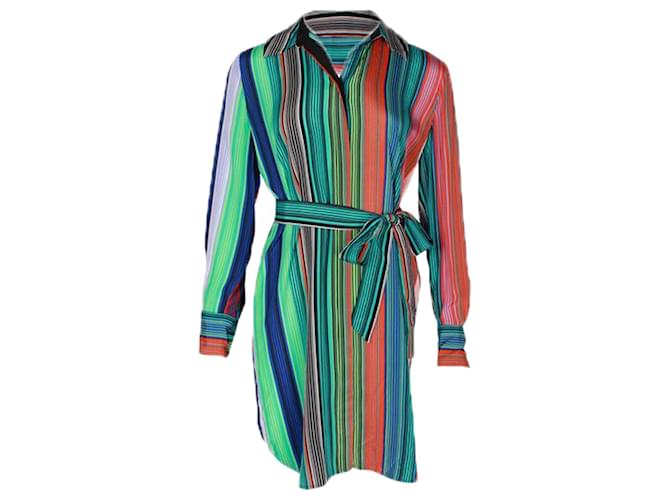 Diane Von Furstenberg Robe chemise en soie à rayures multicolores Coton  ref.1207171
