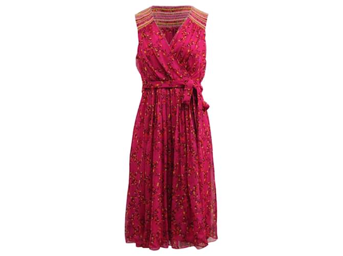 Diane Von Furstenberg Pink Floral Silk Wrap Dress Cotton  ref.1207191