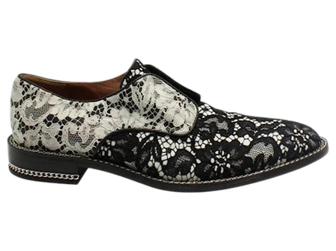 Givenchy Black & White Two-Tone Floral Lace Derby Leather  ref.1207195