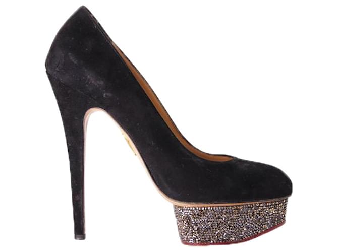 Charlotte Olympia Black Suede Sequins Pumps  ref.1207214