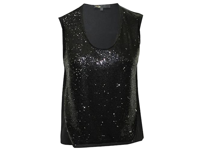 Maje Black Sequined and Silk Top Polyester  ref.1207215