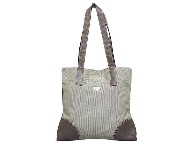 Prada Canvas and Leather Tote Bag Green Cloth  ref.1207237