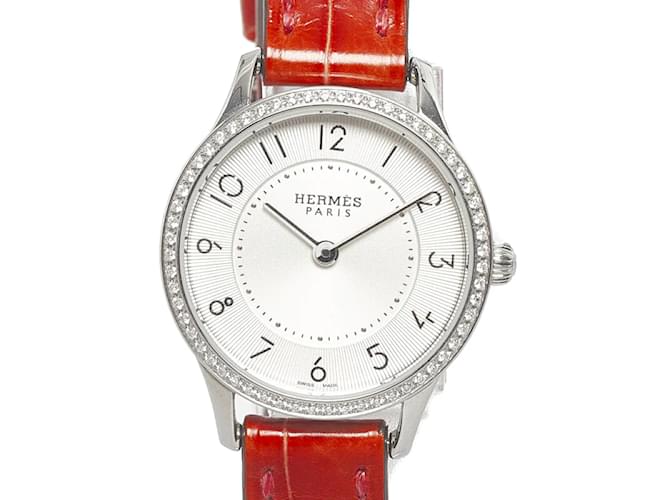 Slim d'Hermès Diamond Bezel Watch CA2.130 Silvery Steel Metal  ref.1207239