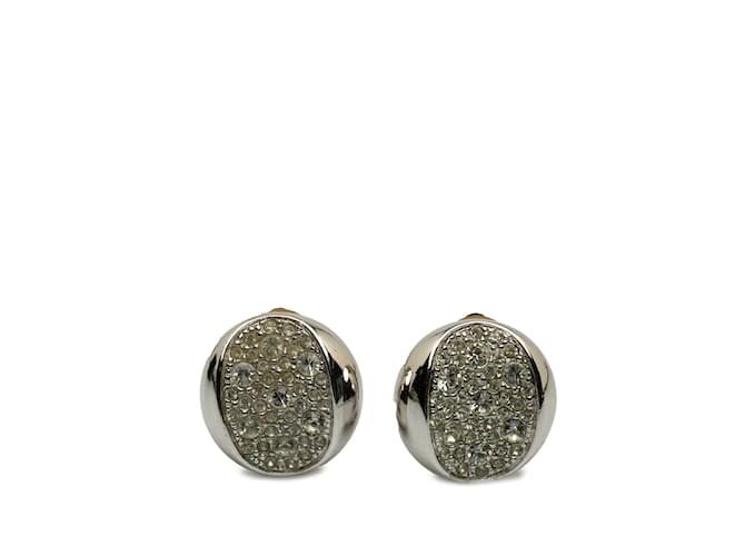 Dior Round Crystal Clip On Earrings Silvery Metal  ref.1207257