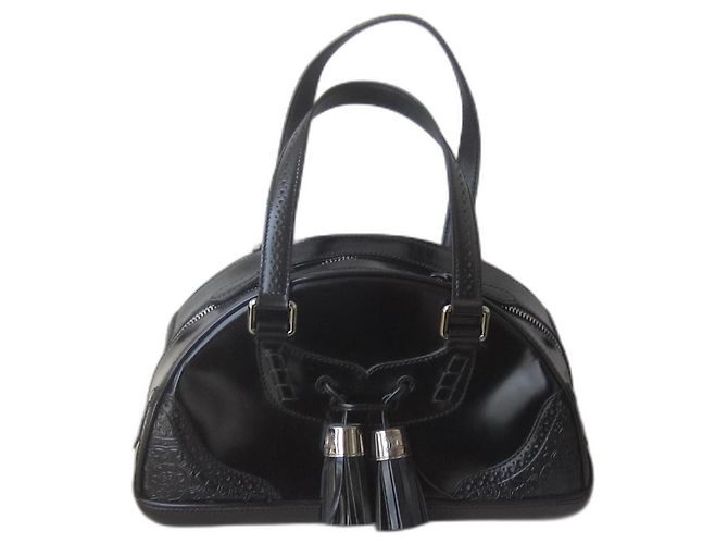 Céline Bowling Bag Black Glazed Leather