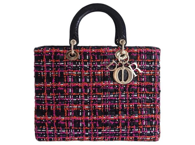Lady Dior Gm tweed bag Black Multiple colors Leather Python  ref.1207486