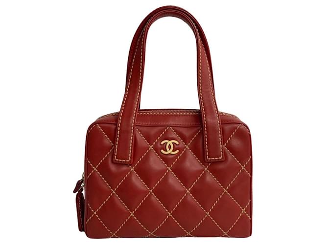 Chanel V-Stich Red Leather  ref.1207745