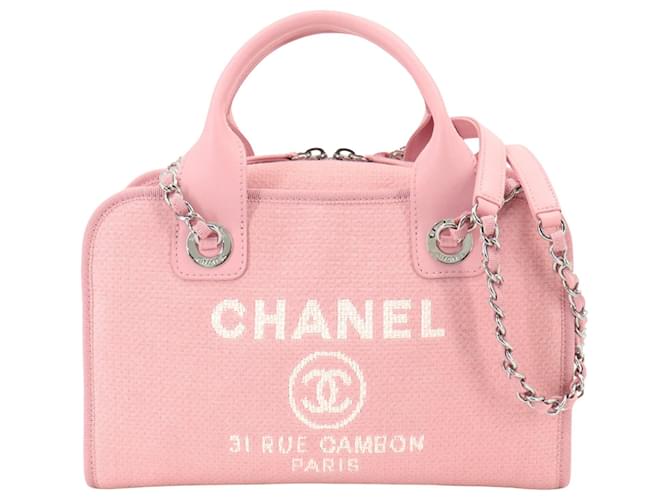 Classique Chanel Deauville Toile Rose  ref.1207848