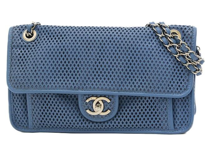 Timeless Bolsa de aba Chanel Azul Couro  ref.1207965