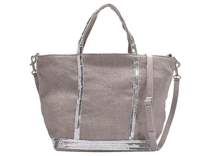 Vanessa Bruno Petit Cabas Tote in Grey Linen and Sequins