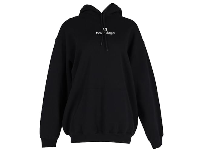 Balenciaga Sponsor Logo Print Hooded Sweatshirt in Black Cotton  ref.1208106