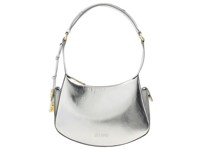 Ganni Shoulder Bag - Ganni - Synthetic Leather - Silver Silvery Metallic Leatherette  ref.1208148