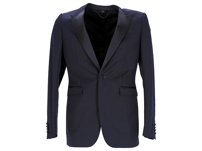 Burberry Smoking Jacket in Navy Blue Virgin Wool