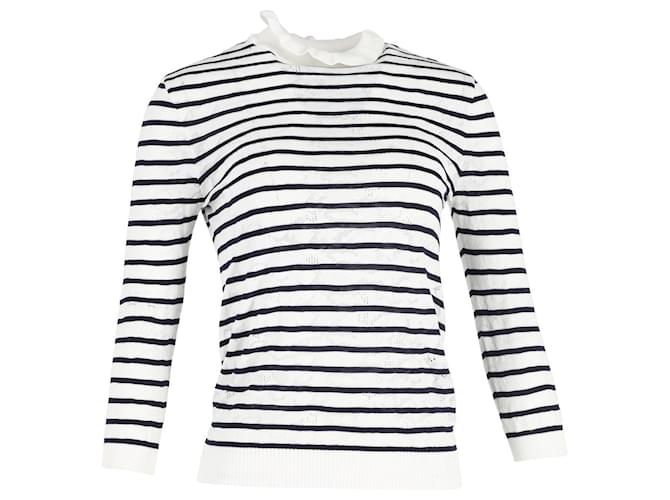 Chloé Chloe Quarter Sleeve Striped Top in Black and White Cotton  ref.1208195