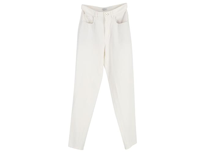 Brunello Cucinelli Straight Leg Trousers in Cream Cotton White  ref.1208225
