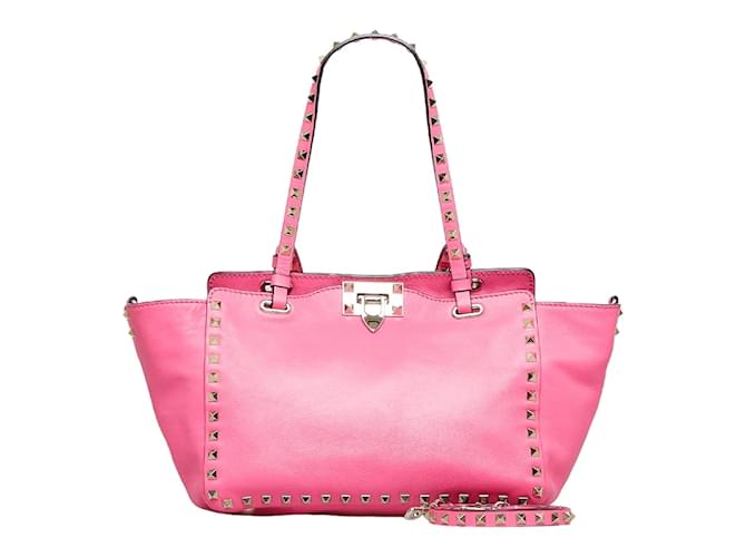 Valentino Bolso tote trapecio Rockstud Rosa Cuero  ref.1208233