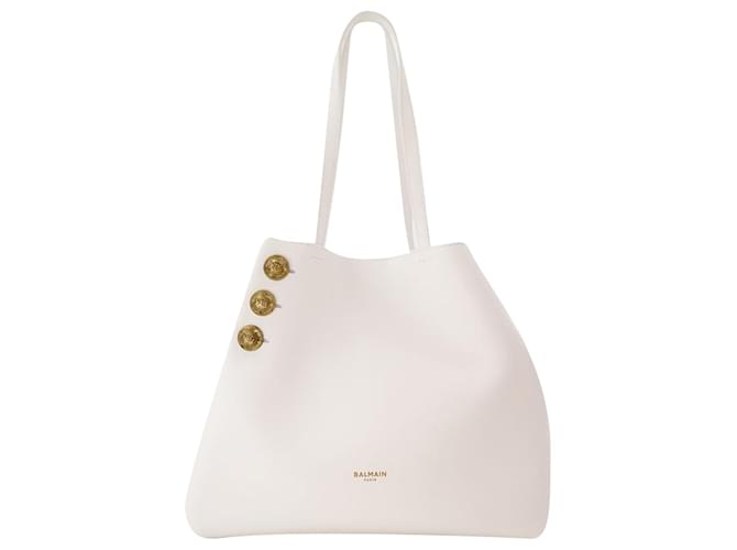 Embleme Shopper Bag - Balmain - Leather - White Pony-style calfskin  ref.1208254