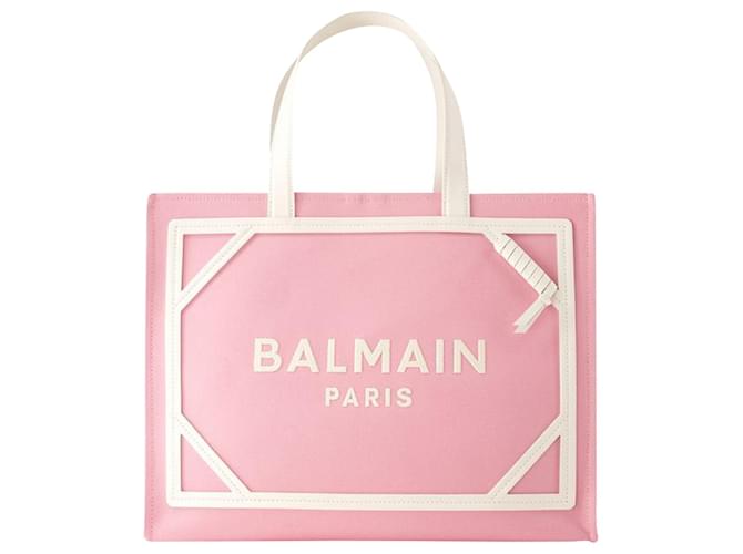 B-Army Medium Shopper Bag - Balmain - Canvas - Pink Cloth  ref.1208255