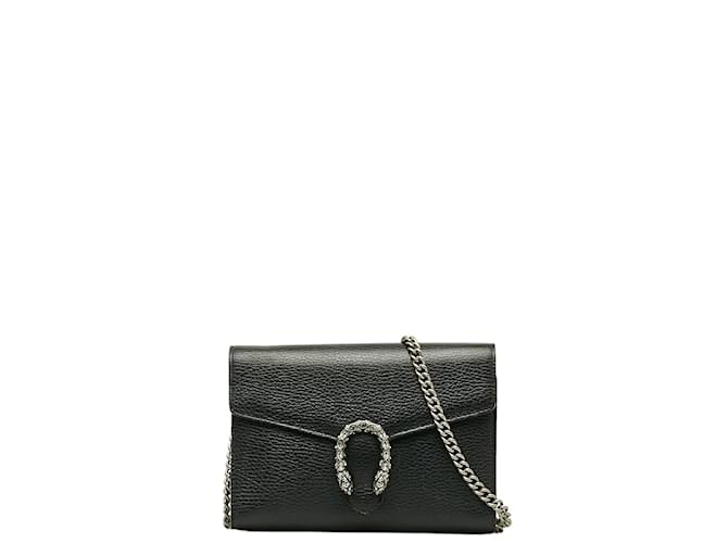 Gucci Mini portefeuille Dionysus en cuir sur chaîne 401231 Noir  ref.1208276
