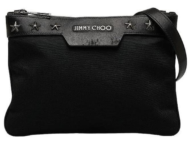Jimmy Choo Umhängetasche aus Nylon mit Sternen und Nieten Schwarz Leinwand  ref.1208286