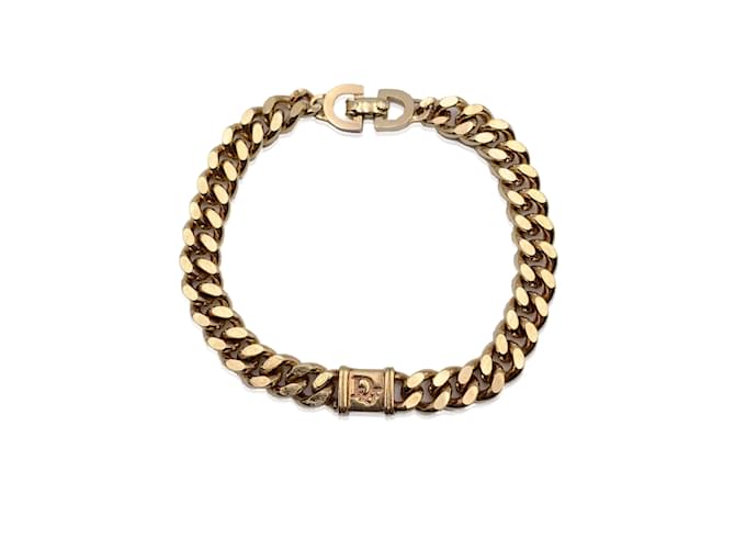 Christian Dior Bracciale vintage con logo a maglie a catena in metallo dorato D'oro  ref.1208306