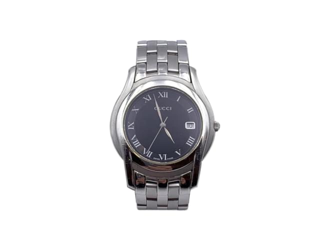 Gucci Stainless Steel Mod 5500 M Watch Date Indicator Black Silvery  ref.1208307