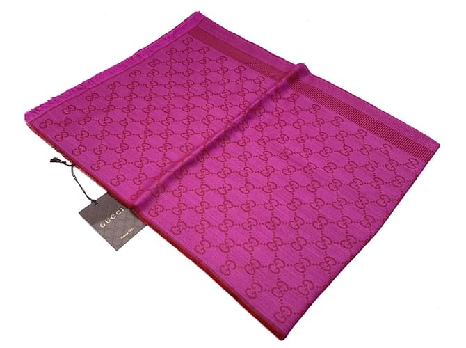 Gucci Sciarpa scialle GG ssima in lana seta fucsia rosa e rossa  ref.1208325
