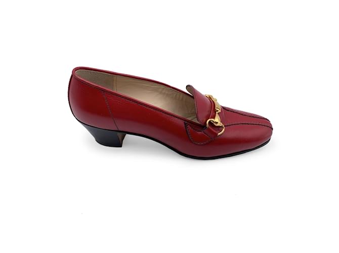 Gucci Vintage Rote Leder Horsebit Schuhe Loafers Größe 35.5  ref.1208328