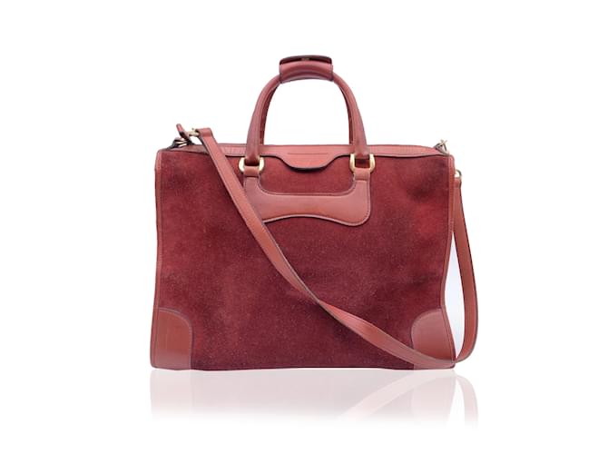 Gucci Vintage Burgundy Suede and Leather Satchel Tote with Strap Dark red  ref.1208330