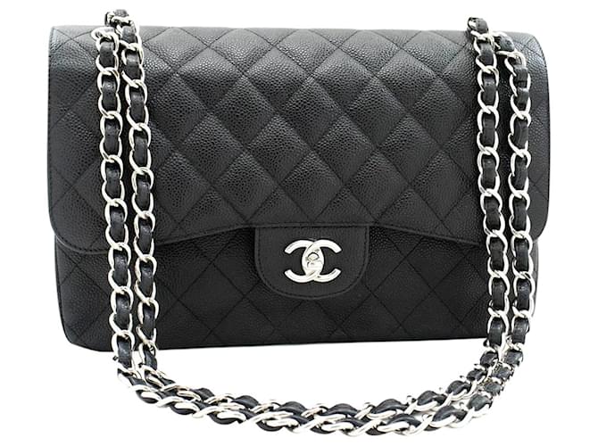 Chanel Black 2013 large caviar Classic Double Flap bag Leather  ref.1208397