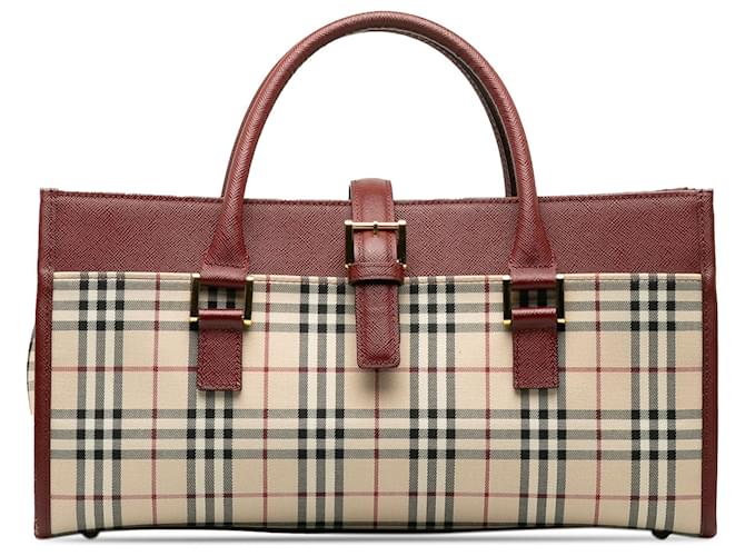 Burberry Brown House Check Handbag Beige Leather Cloth Pony-style calfskin Cloth  ref.1208438