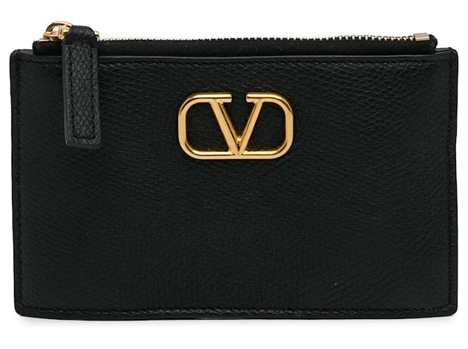Porte-cartes en cuir noir Valentino Veau façon poulain  ref.1208446