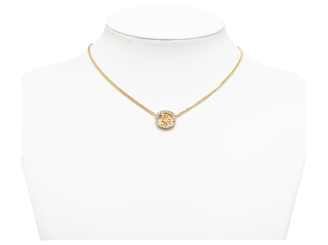 Dior Gold Logo Rhinestones Pendant Necklace Golden Metal Gold-plated  ref.1208475