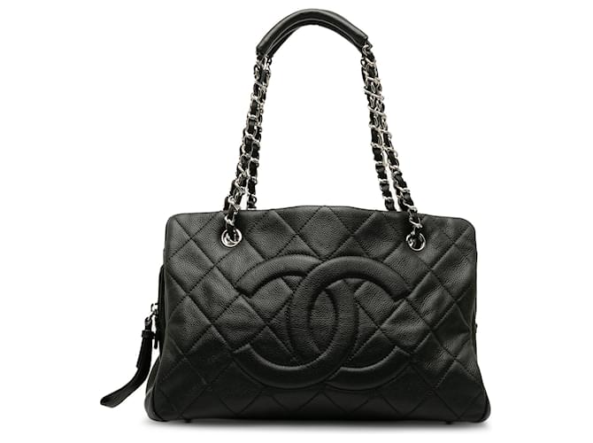 Chanel Black Quilted CC Caviar Tote Leather  ref.1208504