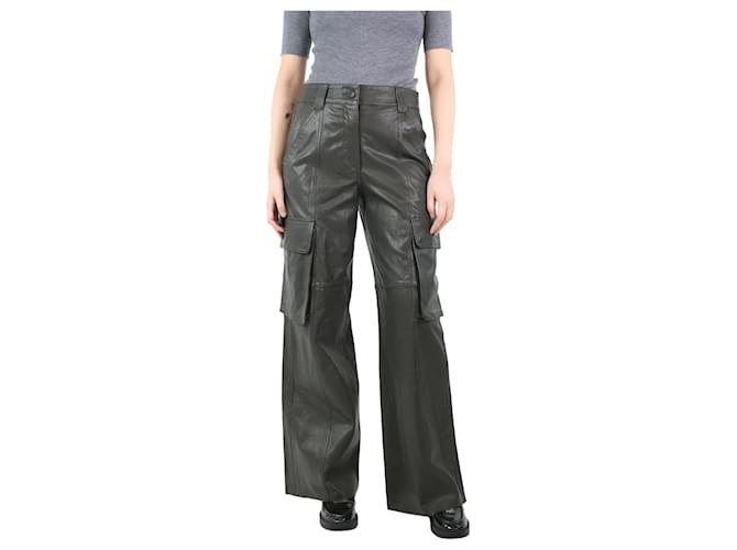 Autre Marque Khaki leather cargo trousers - size UK 10 Green  ref.1208528