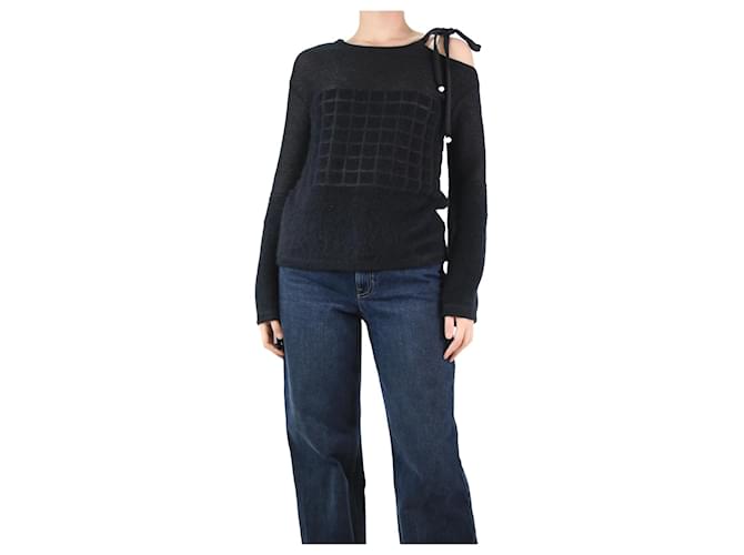 Chanel Suéter preto com ombro frio em mistura de mohair - tamanho Reino Unido 8 Casimira Nylon  ref.1208529