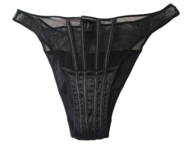 La Perla silk panties 40 Black Suede  ref.1208598