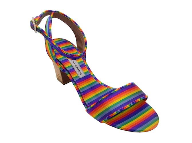 Autre Marque Tabitha Simmons Rainbow Multi Ankle Strap Cork Heel Sandals Multiple colors Cloth  ref.1208621