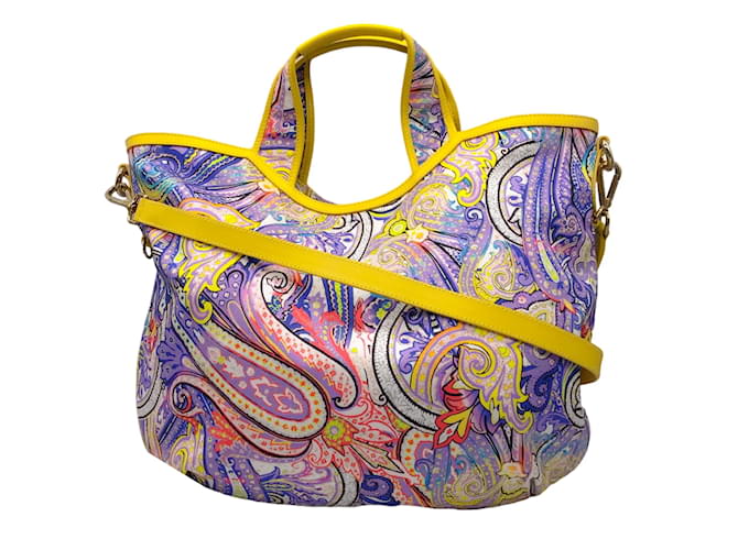 Autre Marque Etro Blue / Yellow Multi Paisley Printed Canvas Shoulder Bag Multiple colors Cloth  ref.1208622