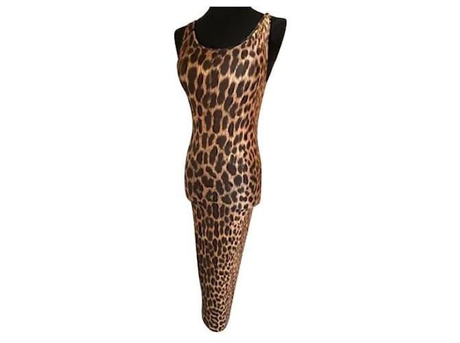 ROBERTO CAVALLI midi dress in the iconic animal print size 42 Italian Beige Viscose  ref.1208633