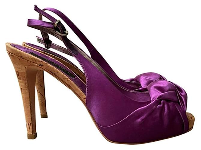 GIANNI MARRA sandales violettes, talon et plateforme en liège m. 37.5 Toile Violet foncé  ref.1208635