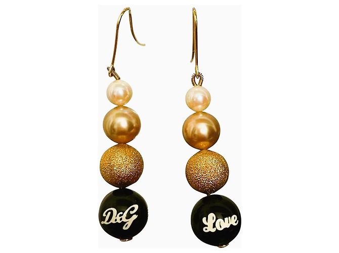 Brincos DOLCE & GABBANA com pérolas brancas em ouro preto Dourado