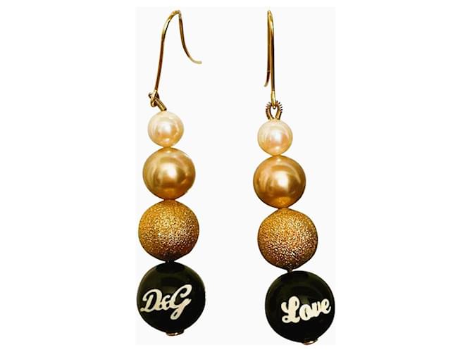 DOLCE & GABBANA Ohrringe mit Perlen aus Weiß-Schwarzgold Golden Stahl  ref.1208638